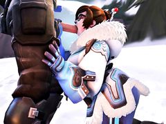 Толстушка Мэй из Overwatch сосет у вооруженного солдата