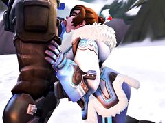 Толстушка Мэй из Overwatch сосет у вооруженного солдата