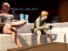 Девушка трахается с трансом футанари рядом с играющим на PS4 парнем