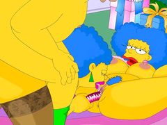 Гомер Симпсон с женой и дочкой Лизой устраивают групповой семейный секс