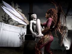 Валькирия в образе демона совокупляется с ангелом с крыльями